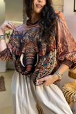 Lomi Mandala Stretch Velour Sweatshirt Rust
